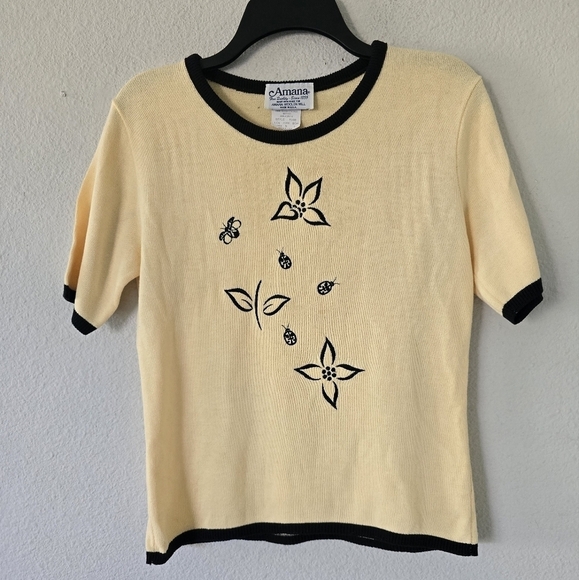 Amana Vintage Sweater Womens Top Small Beige Woolen Mill Embroidered Casual - Picture 3 of 6